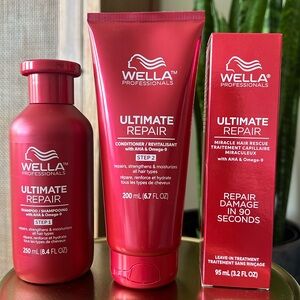 Wella Ultimate Repair Trio shampoo 8.4oz conditioner 6.7oz conditioner 3.2oz